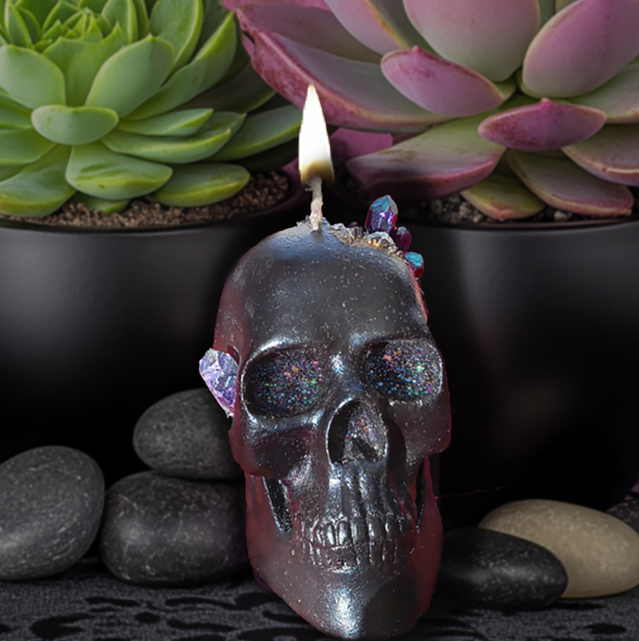 Crystal  Geode Skull Candle